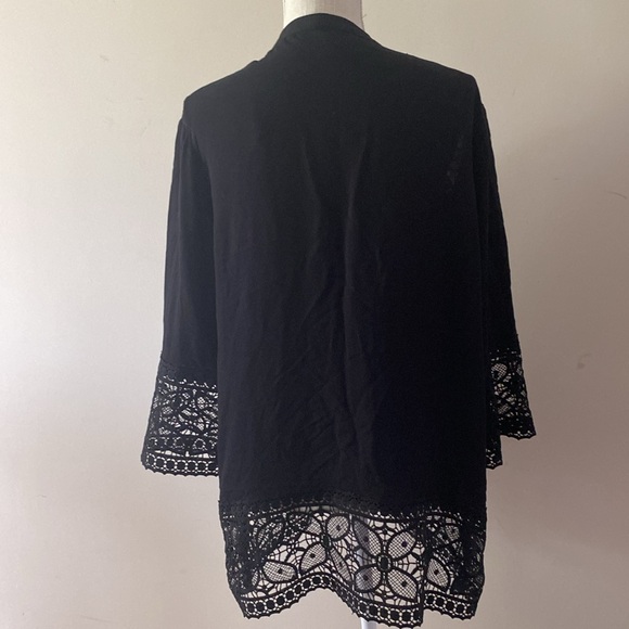 NY collection woman’s black 💯rayon lightweight cardigan with lace trim size L - Picture 6 of 12